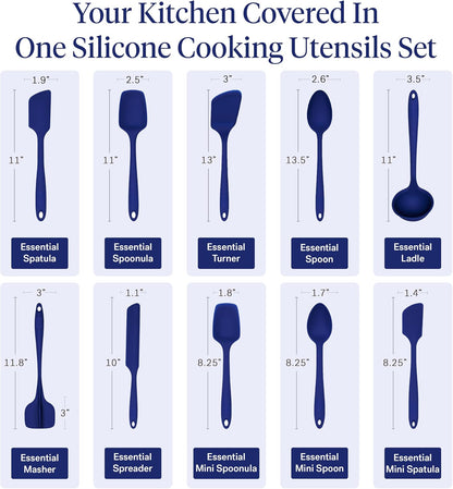 GIR 5-Piece Silicone Kitchen Utensils Set, Non-Toxic Cooking Utensils for Cooking and Baking, Heat Resistant, Food Grade, Dishwasher Safe Rubber Spatula, Ladle, Spoon - Charcoal