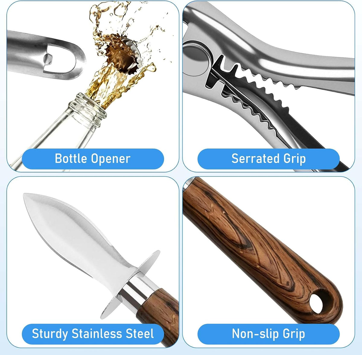 2026 New Oyster Shucker & 2 Shucking Knife Kit with Safety Gloves, Stainless Steel Oyster Opener Easy Leverage Design for Safe Fast Oyster Shucking Keep the Juice