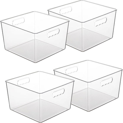 Vtopmart 4 Pack Extra Large Clear Plastic Storage Bins,11x11 Cube Acrylic Organizer Square Containers with Handle for Pantry,Closet,LaundryRoom,Kitchen,Bathroom,UnderSink Organization