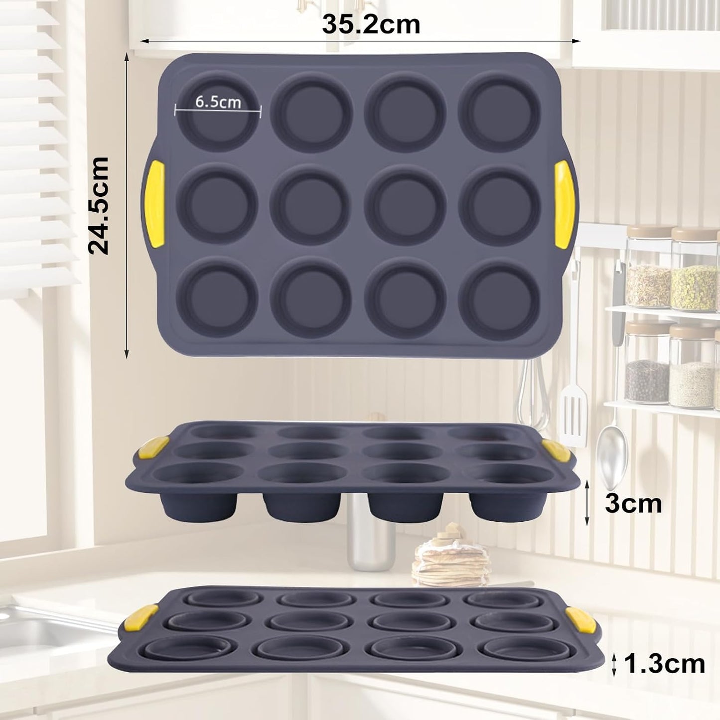 Silicone Muffin Pan, Cupcake Pan, Set of 2, 12-Cup Muffin Pans, Non-Stick Bakeware, Silicone Muffin Pan for Baking, Easy to Release and Clean, Molds for Homemade Cupcakes & Muffins (Blue)