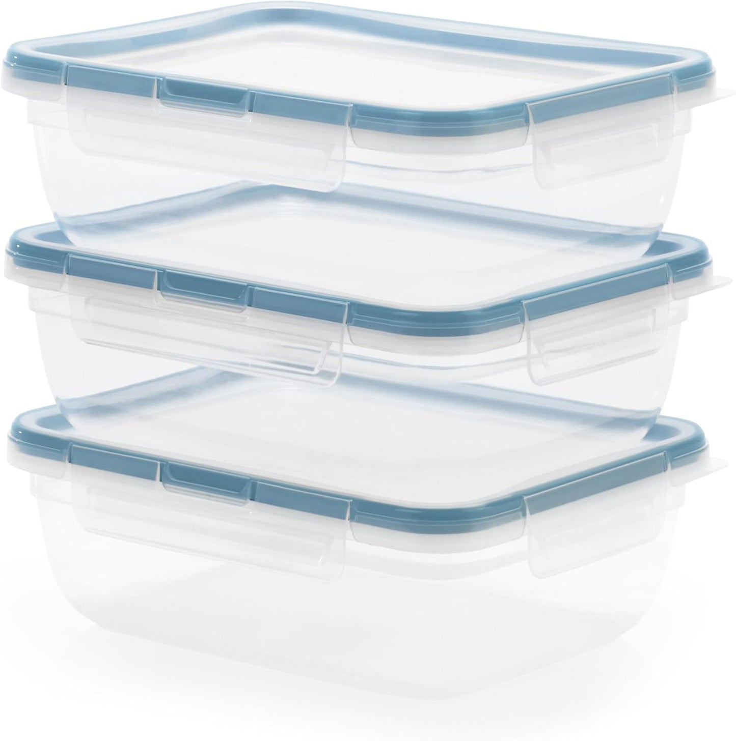 Snapware Plastic Total Solution 3-Pack (8.5-Cup) Food Storage Containers Set, Leakproof & Airtight Plastic Locking Lids Rectangular Containers, BPA-Free Lids, Microwave Dishwasher Freezer Safe