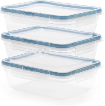 Snapware Plastic Total Solution 3-Pack (8.5-Cup) Food Storage Containers Set, Leakproof & Airtight Plastic Locking Lids Rectangular Containers, BPA-Free Lids, Microwave Dishwasher Freezer Safe