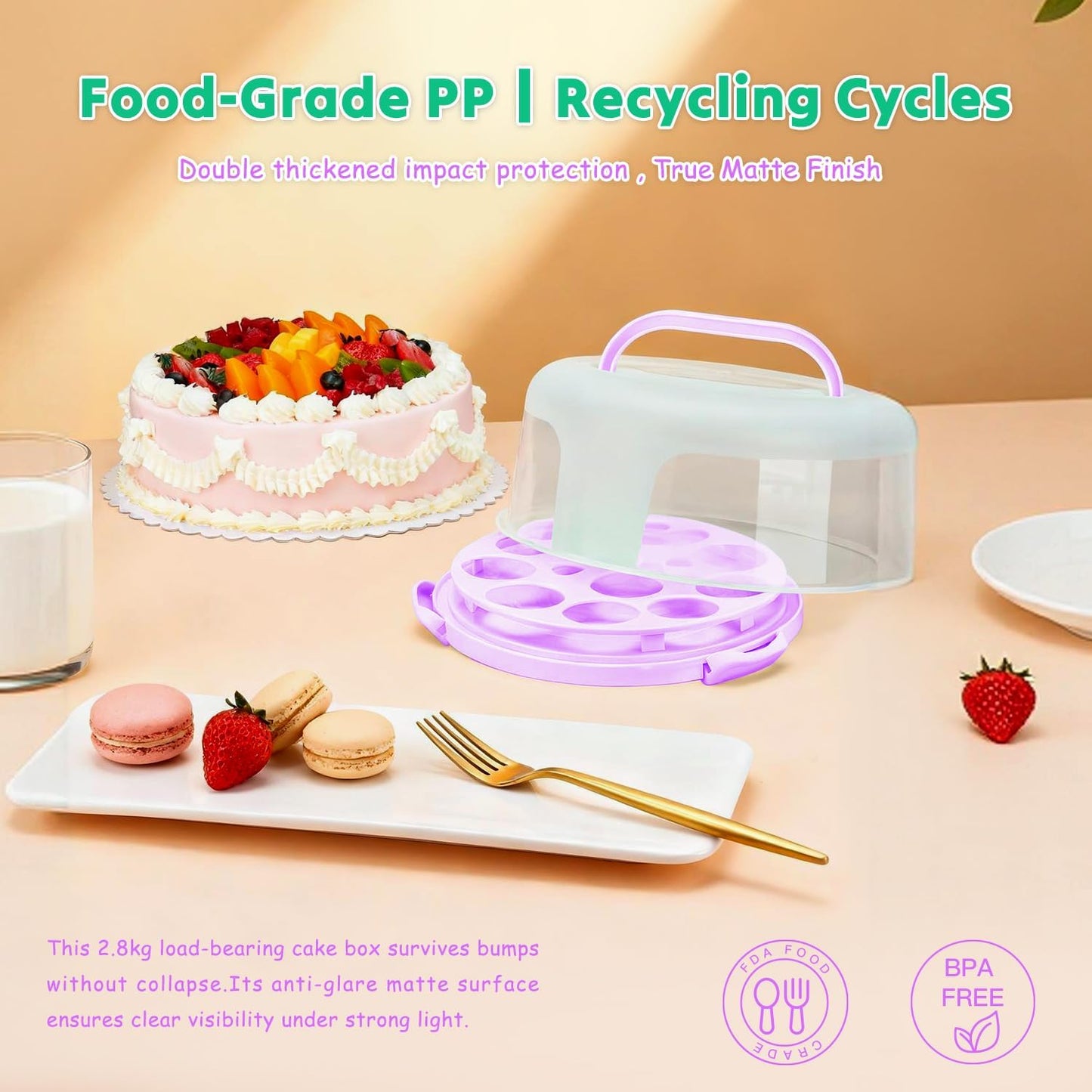 Cake Carrier with Lid and Handle, Bpa-Free Cake Holder with Lid for 10 Inch Round Cake Carrier with 10 pcs Round Golden Cake Boards and Portable Insulated Bag & Two Boxes of Cupcake Paper Liners