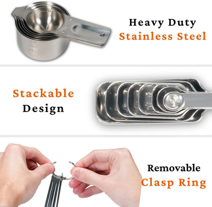 30PCS Measuring Cups and Spoons Set, 7 Nesting Measuring Cups, 18 Measuring Spoons and 5 Mini Spoons, Stainless Steel Kitchen Measuring Set for Dry and Liquid Ingredients, Perfect for Cooking & Baking