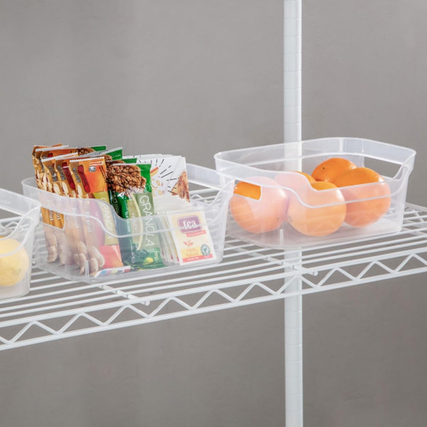 Sterilite 7 x 11 x 14.25 Inch Polished Open Scoop Front Storage Bin with Comfortable Carry Through Handles for Household Organization, Clear (6 Pack)