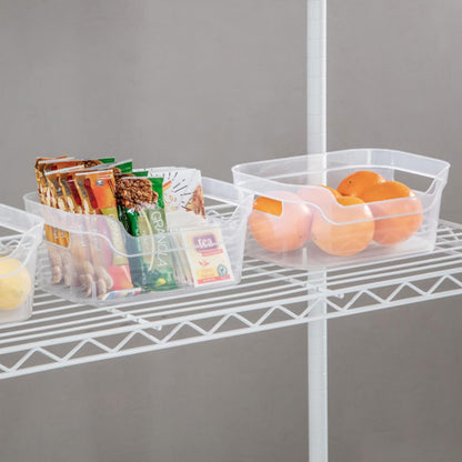 Sterilite 7 x 11 x 14.25 Inch Polished Open Scoop Front Storage Bin with Comfortable Carry Through Handles for Household Organization, Clear (6 Pack)