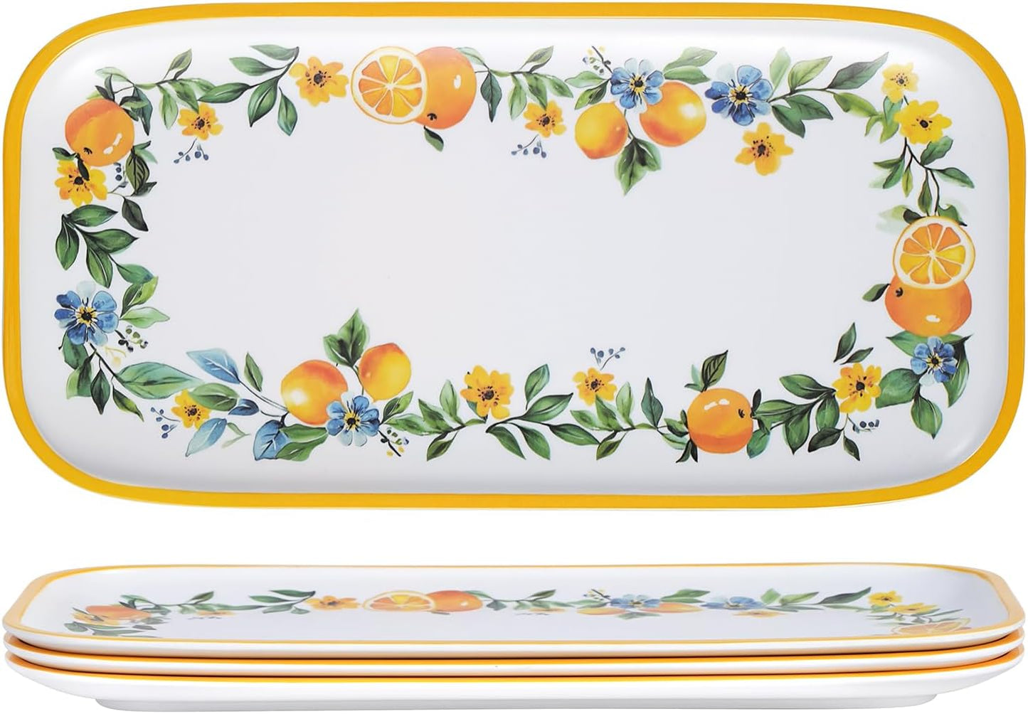 2 pcs Melamine Tray Set with Strawberry Design, 19 Inch and 14.5 Inch Large Serving Plates, Unbreakable Dinnerware for RV, Camping, Party, Easy Clean