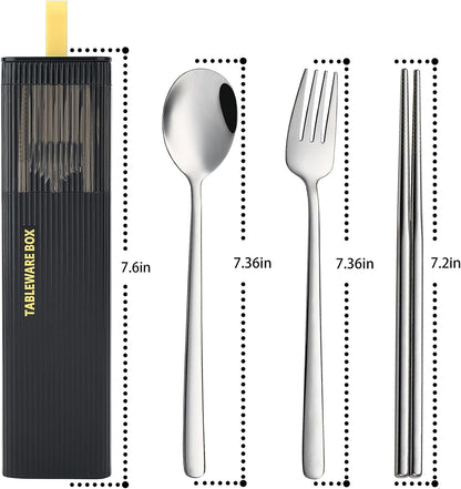 DEVICO Travel Utensils with Case, 18/8 Stainless Steel Reusable Silverware Set for Lunch Box, Portable Cutlery Set, Fork and Spoon Set for Camping, Lunch, Picnic, Workplace, School (Green)