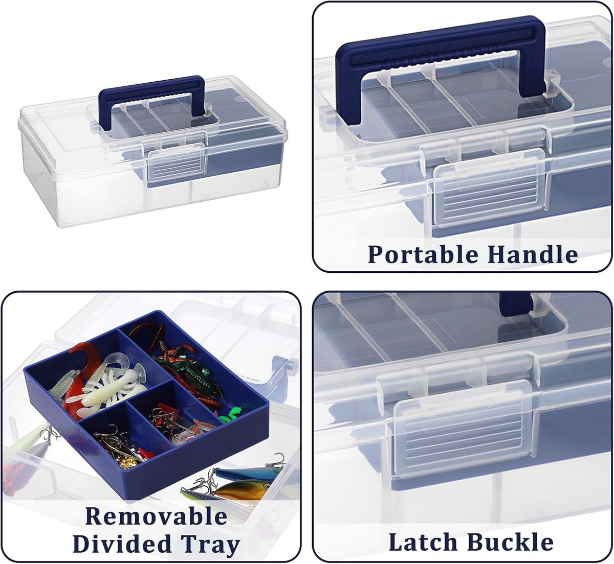 JUXYES Clear Art Craft Supply Storage Bin Sewing Box With Handle Lid | Clear Stackable Latching Craft Storage Bin for School Office, Organizing Stationery, Sewing, Art Craft, DIY Supplies
