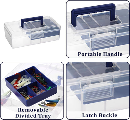 JUXYES Clear Art Craft Supply Storage Bin Sewing Box With Handle Lid | Clear Stackable Latching Craft Storage Bin for School Office, Organizing Stationery, Sewing, Art Craft, DIY Supplies