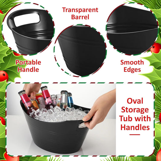 Norme 24 Pcs Oval Storage Tub with Handles, 4.5l Plastic Ice Buckets Bulk for Wine Beer Champagne Drink Cooler Beverage Storage Tub for Parties BBQ Weddings Party Outdoor Celebration(Blue & Red)