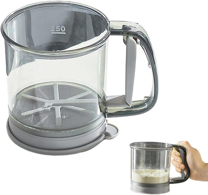 3 Cup Flour Sifter for Baking,Double-Layer One-Hand Press Baking Sifter