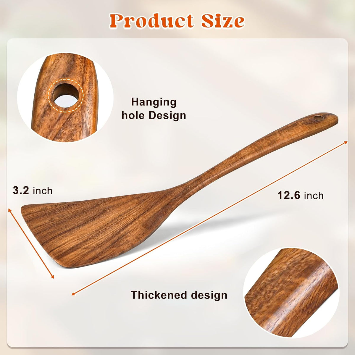 Wooden Spatula, Acacia Solid & Slotted Turner Spatula Set, Long Handle Flat Frying Spatulas, Ideal Kitchen Gift for Mother and Grandma, Kitchen Utensils Set for Cooking, Frying, Baking