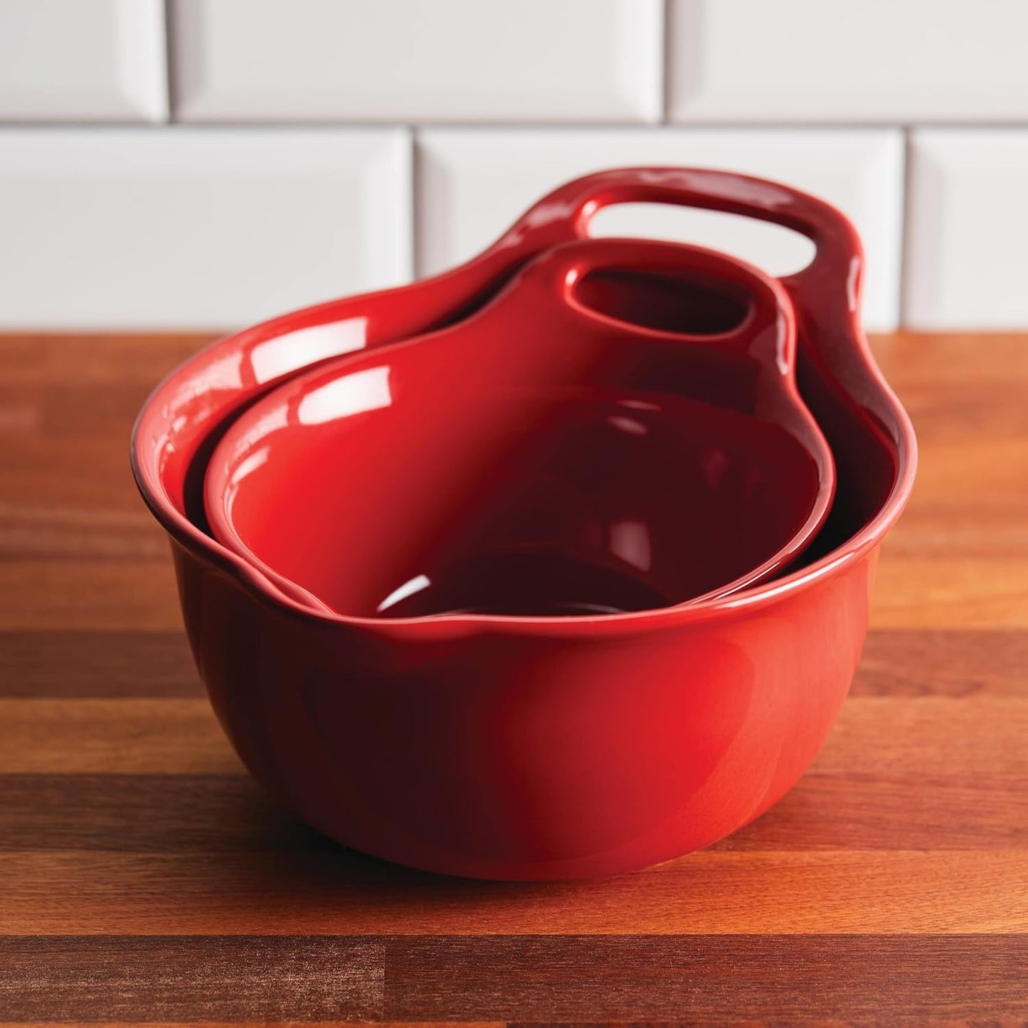 Rachael Ray Ceramics Nesting Mixing Bowl Set with Pour Spout, 1 Quart and 2 Quart, Teal