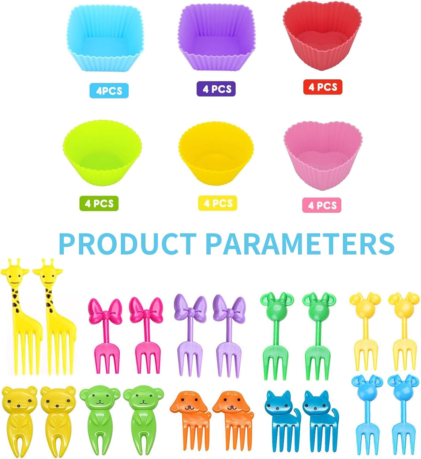 44 Pcs Bento Lunch Box Accessories for Kids,Includes 24 Pcs Thicken Silicone Cupcake Liners, 20 Cute Animal Food Picks, Easy to Preparing Lunch and Make Lunchtime Fun with our Kids