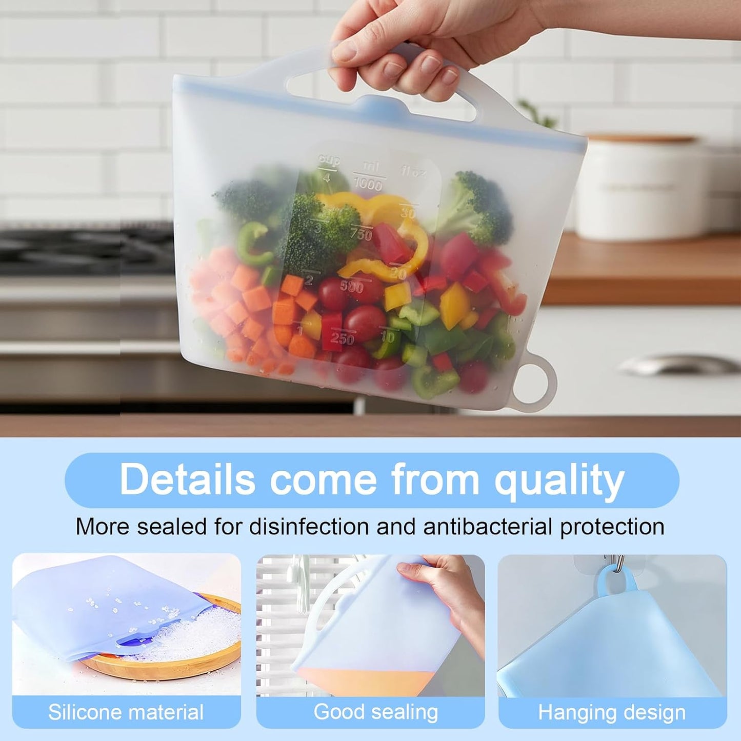 3-Piece Silicone Food Storage Containers Set Leakproof Reusable Kitchen Pantry Freezer Organization Stackable(Transparent)