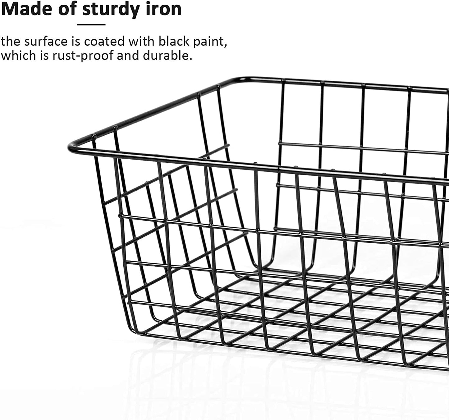Metal Wire Baskets, Dveda 6 Pack 11.02" x 8.7" x 4.7" Durable Metal Storage Basket, Black Wire Basket with Handles for Cabinets, Pantry Storage, Bathroom, Shelf Organizing