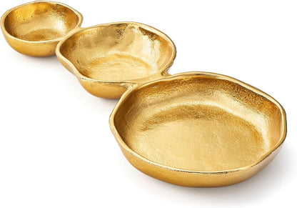 Cluster of 10 Round Serving Bowls Gold Clusters Decorative Elegant Snack Tray for Olives, Chip & Dip, Nuts, Appetizers & Entertaining Strong Brass & Enamel Home Decor Gifts, Parties & Weddings 20.5"