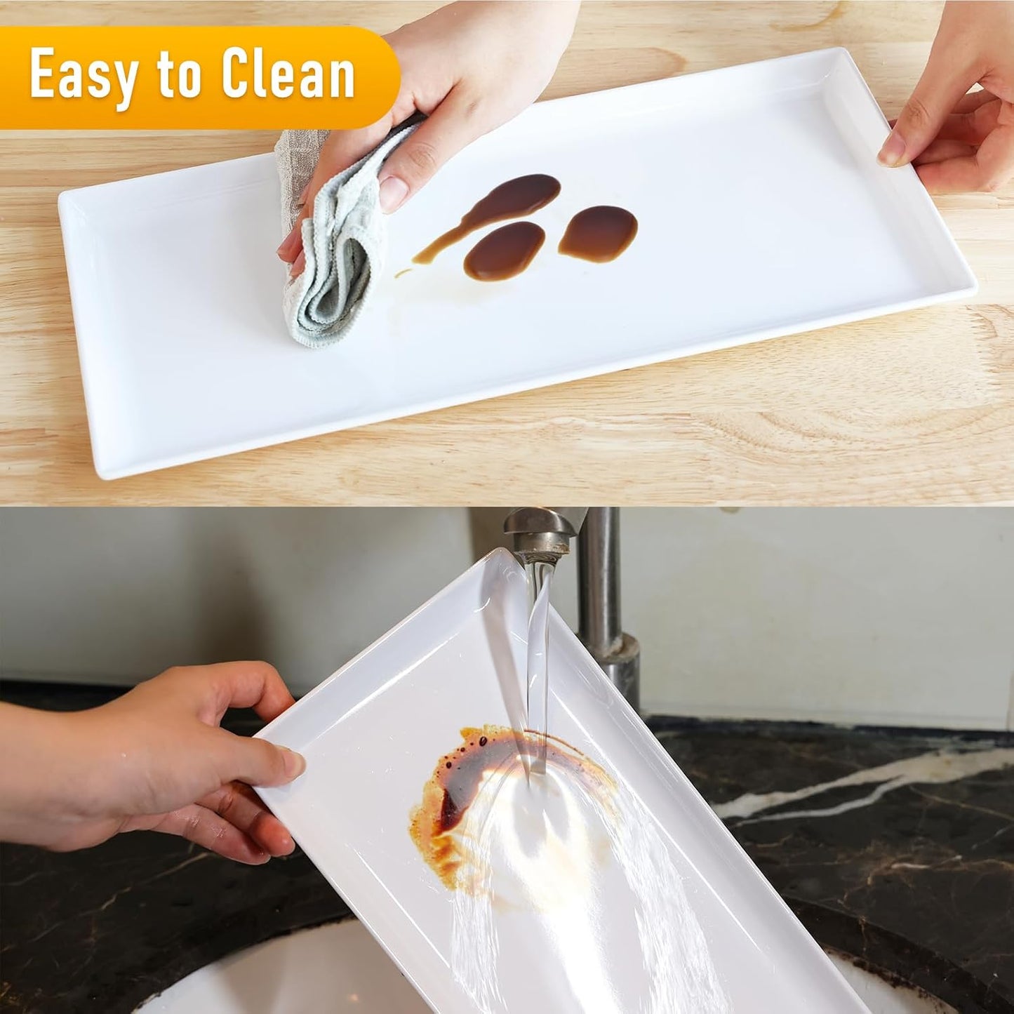 Moretoes 5pcs Melamine White Serving Trays for Party, Reusable Serving Dishes,14.5 x 6,Unbreakable Rectangle Plates, for Cookie, Appetizer, Charcuterie, Snack, Dessert, Food Display