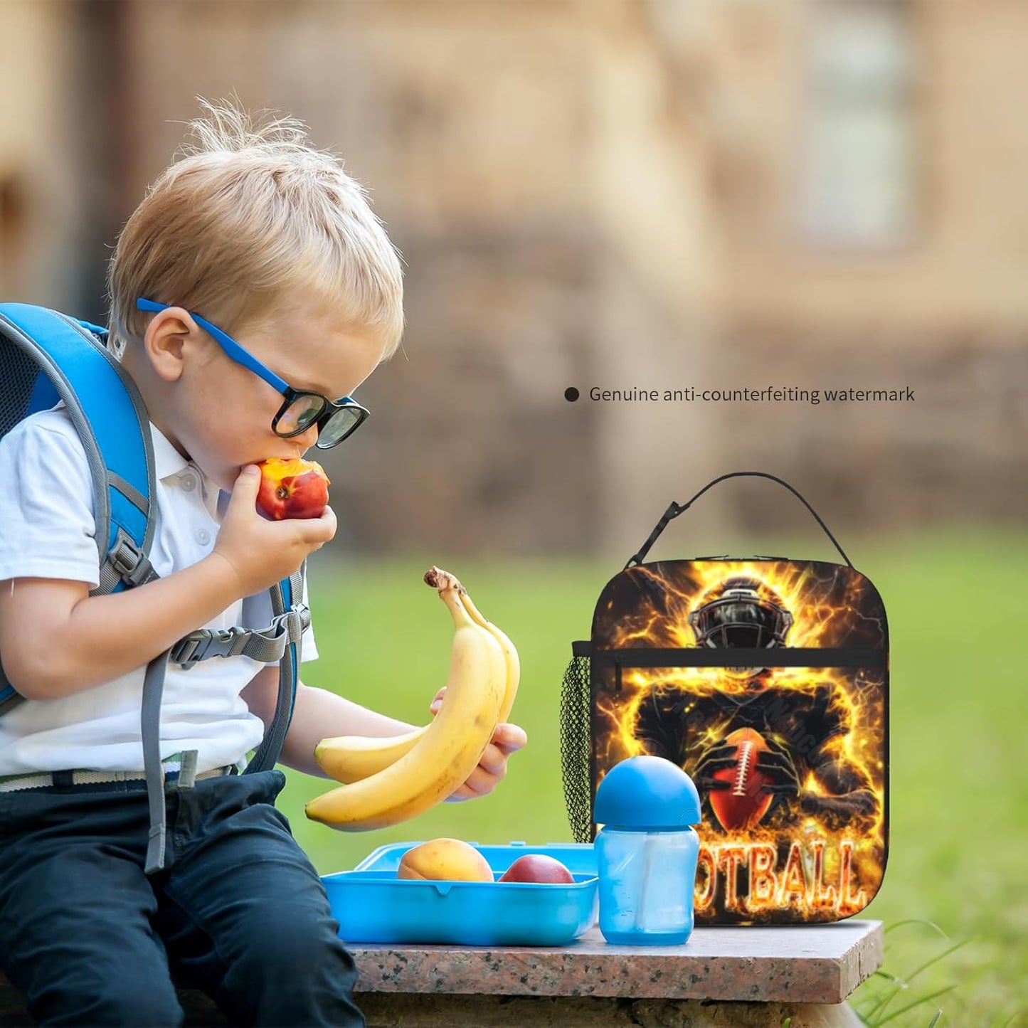 Boys Lunch Box for School Insulated Football Lunch Bag for Kid Boys Girls Teen Bento Boxes to School Office Picnic Travel Hiking Lunchbag Waterproof Leakproof with Adjustable Shoulder Strap
