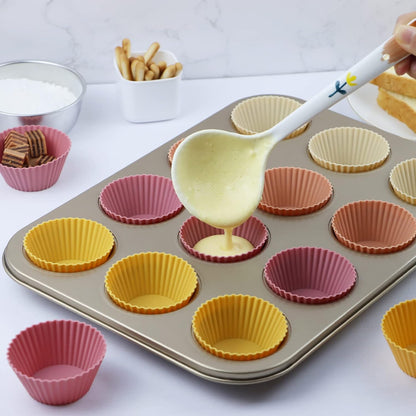 Silicone Baking Muffin Cups 12 Pack, Reusable Cupcake Liners Cake Molds, BPA Free, Dishwasher Safe(White, Green, Navy, Dusty Blue)