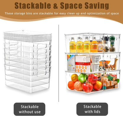 6 Pack Clear Storage Bins with Lids, 7 Quart Stackable Storage Boxes for Storage and Organization, Plastic Storage Containers with Lids, Plastic Bins with Handles for Office, Bedroom, Study Room