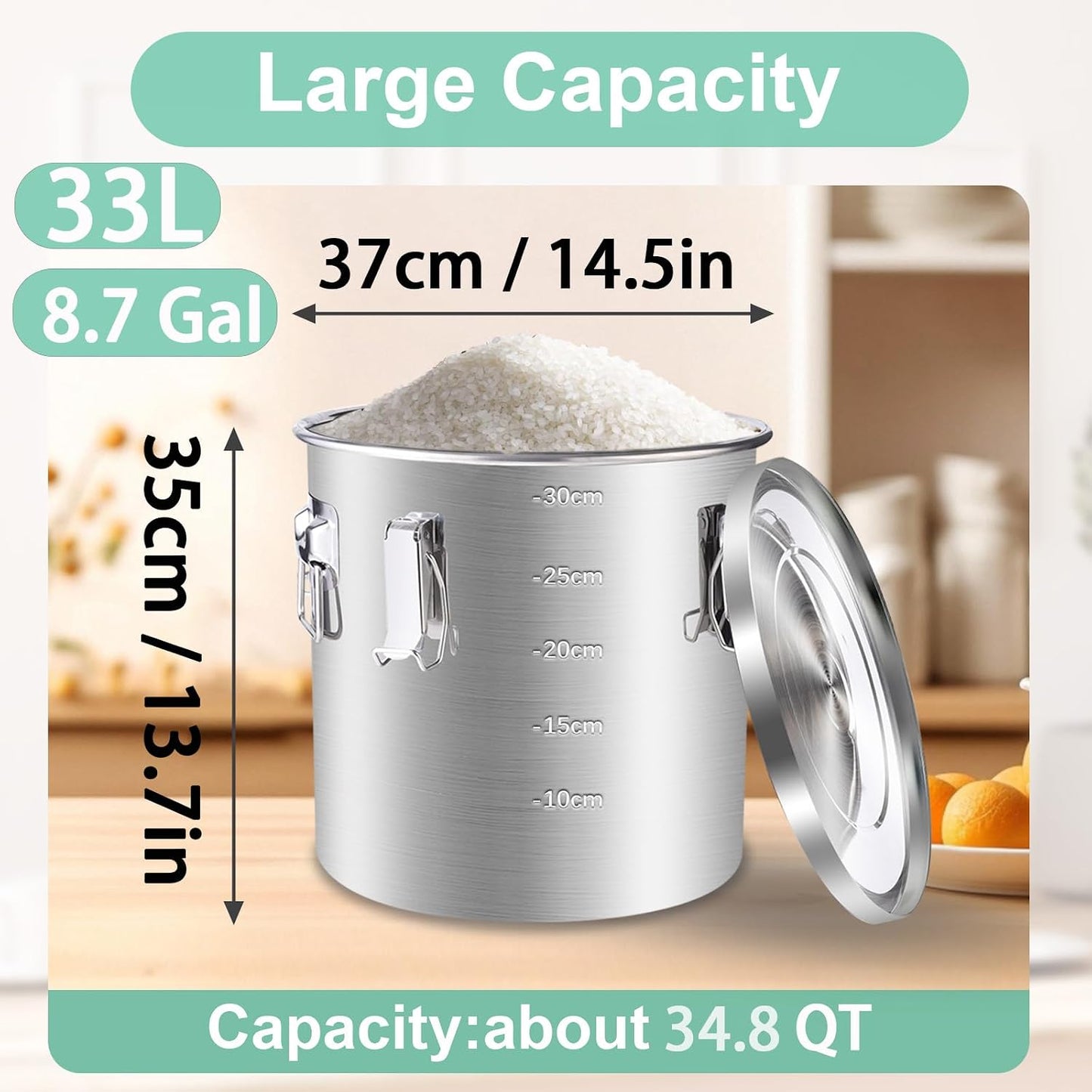 25lb Stainless Steel Containers with Lids, 12L/3.1gal 304 Stainless Steel Storage Containers, Metal Bird Seed Storage Container for Rice Flour Sugar Grain Coffee Bean Kitchen Jar