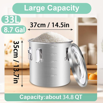 25lb Stainless Steel Containers with Lids, 12L/3.1gal 304 Stainless Steel Storage Containers, Metal Bird Seed Storage Container for Rice Flour Sugar Grain Coffee Bean Kitchen Jar