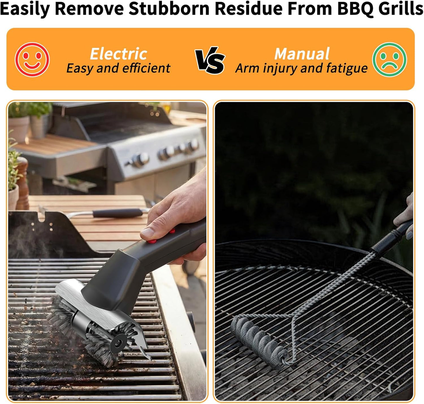 Cordless Electric Grill Brush for Outdoor - Waterproof BBQ Grill Cleaner with Lights Water Spray - Grill Cleaning Brush for Burnt-On Grease&BBQ Grates, 90 Mins Runtime, 2 Stainless Heads Refill