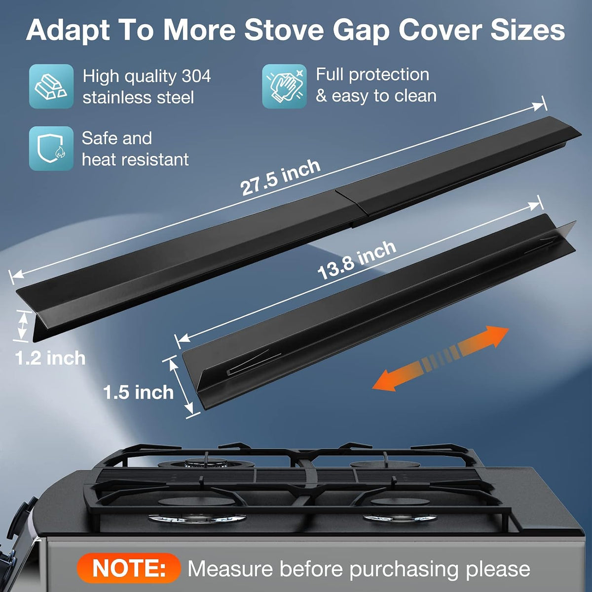 2PCS Kitchen Stove Counter Gap Covers Stainless Steel (13.8"-27.5" Silver)