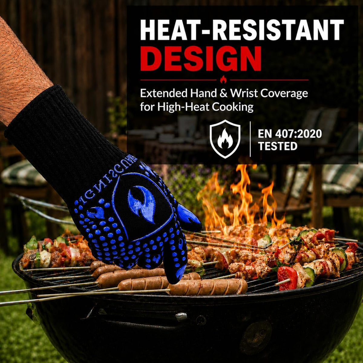 BBQ & Grill Gloves, Oven Gloves Heat Resistant, 1 Pair, Red (L)