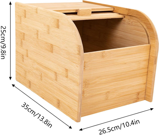 22 lbs Bamboo Rice Storage Container with Sliding Lid & Measuring Cup, Airtight Dry Food Organizer for Kitchen Countertop - Large Capacity Grain Bin for Flour, Nuts, Beans, Pet Food - Natural Wood
