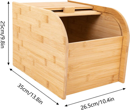 22 lbs Bamboo Rice Storage Container with Sliding Lid & Measuring Cup, Airtight Dry Food Organizer for Kitchen Countertop - Large Capacity Grain Bin for Flour, Nuts, Beans, Pet Food - Natural Wood