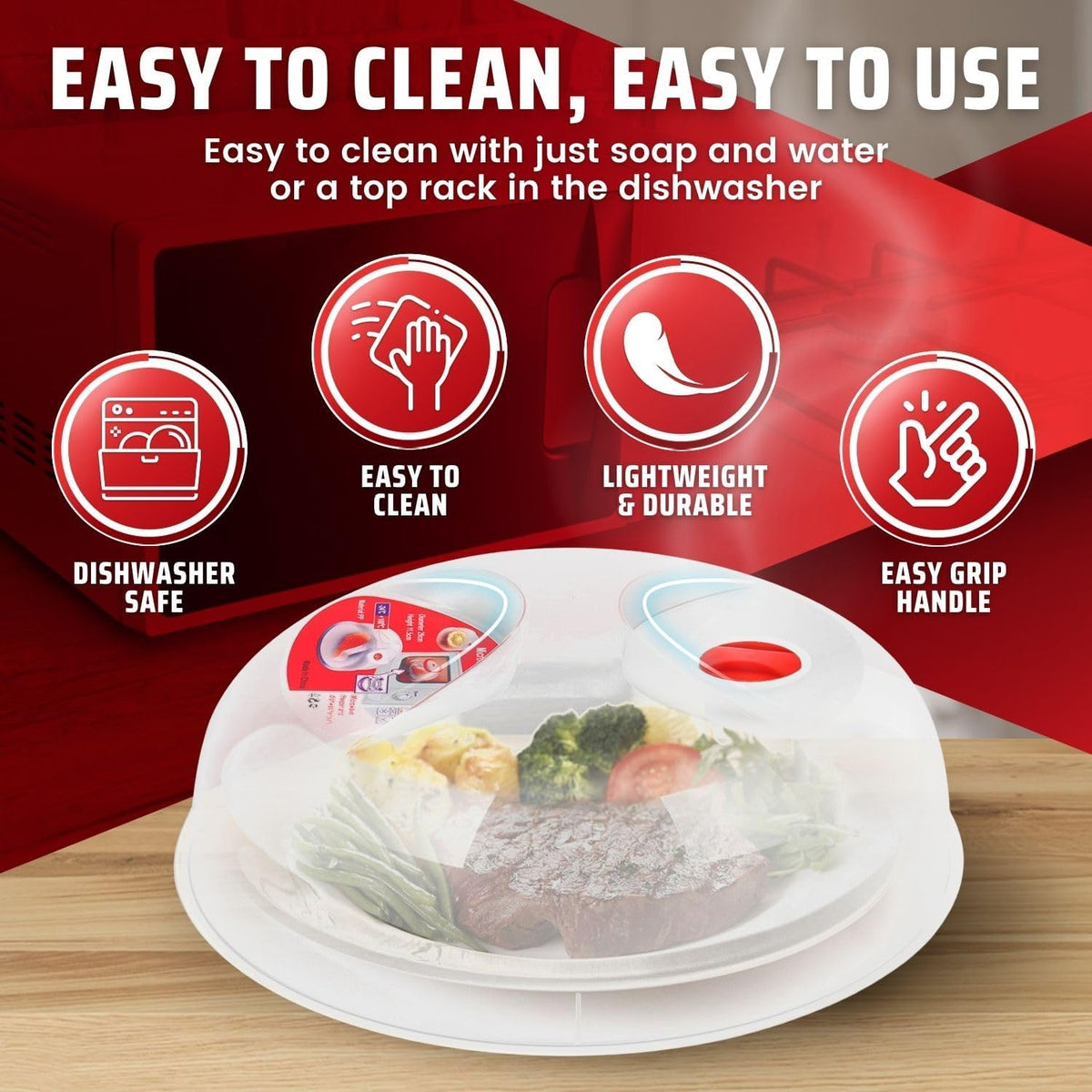 Flexzion 10.5 Inch Microwave Splatter Cover - BPA-Free Anti-Splatter Microwave Cover with Adjustable Steam Vent, Dishwasher Safe, Transparent Plastic Food Covers for Microwave Cooking