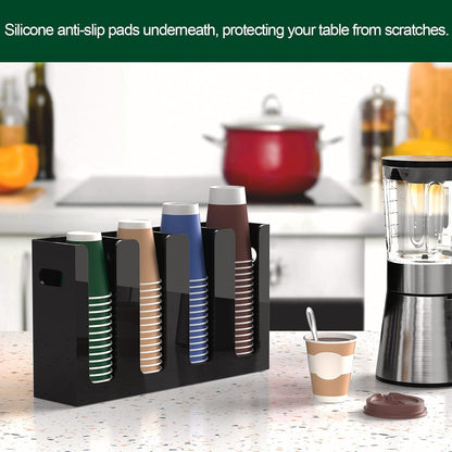 Disposable Coffee Cup Dispenser with Handles, Countertop or Wall Mount Hot/Cold Drink Cup and Lid Holder - Bathroom/Kitchen/Office Acrylic Cup Lid Storage Organizer (1 Compartment, Clear)
