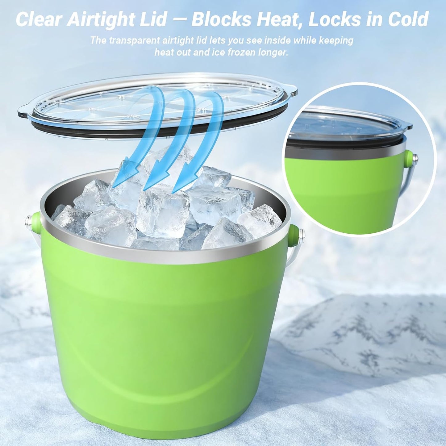 Luxfuel Insulated Beverage & Ice Bucket with Lid - Stainless Steel, Includes Scoop & Tongs, Holds 6 Longnecks or 3 Wine Bottles, Keeps Ice for Hours, Portable Handle for Parties & Outdoors (7.5L)