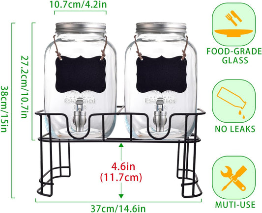 1 Gallon Drink Dispenser with Stand,2 Pack Beverage Dispenser with Stand,Glass Water Juice Dispensers Punch Bowl for Parties