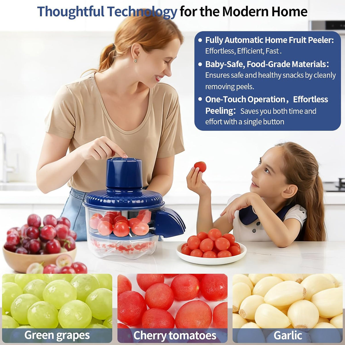 Automatic Fruit Peeling Machine, 6 Leaf Blade Grape Cherry Tomato Peeler