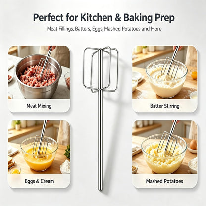 MAGICLULU Drill Mixer Attachment, 15.7 Inch Heavy Duty 304 Stainless Steel Hand Mixer Beaters with 1/4 Hex Shaft, Food Grade Drill Stirrer for Meat Filling, Dough, Mashed Potatoes, Batter, Eggs, Cream