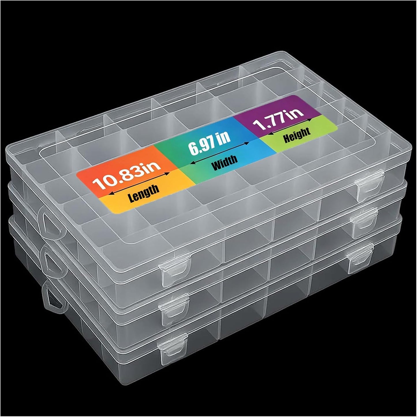3pcs Clear Storage Small Parts Organizer Box Storage Bin With Dividers Multi Compartment for Beads Art DIY Tackle Box Organizer (10 - compartment in length)