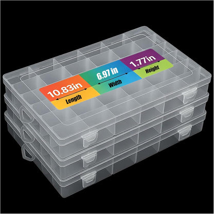 3pcs Clear Storage Small Parts Organizer Box Storage Bin With Dividers Multi Compartment for Beads Art DIY Tackle Box Organizer (10 - compartment in length)