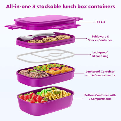 Modern Adult Lunch Box, Stackable Lunch Containers, Minimalist Design Bento Box with Utensil Set - Leak-Proof for Dining Out, Work, School, Picnic