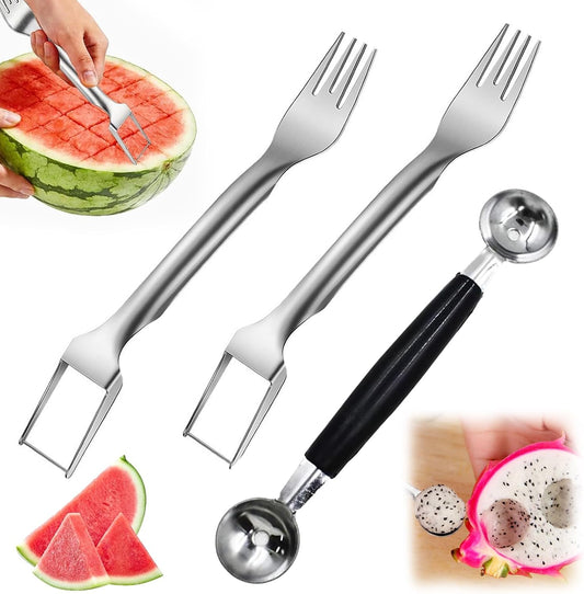 2PCS Watermelon Slicer&Melon Baller Set,2-in-1 Stainless Steel Fruit Cutter