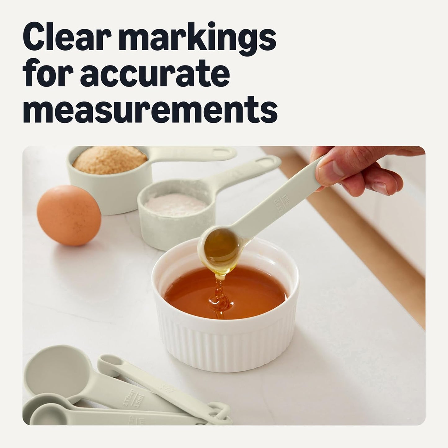 Amazon Basics Measuring Cups and Spoons, 10-Piece Set, Food-Grade Plastic, Dishwasher-Safe, Linen Gray