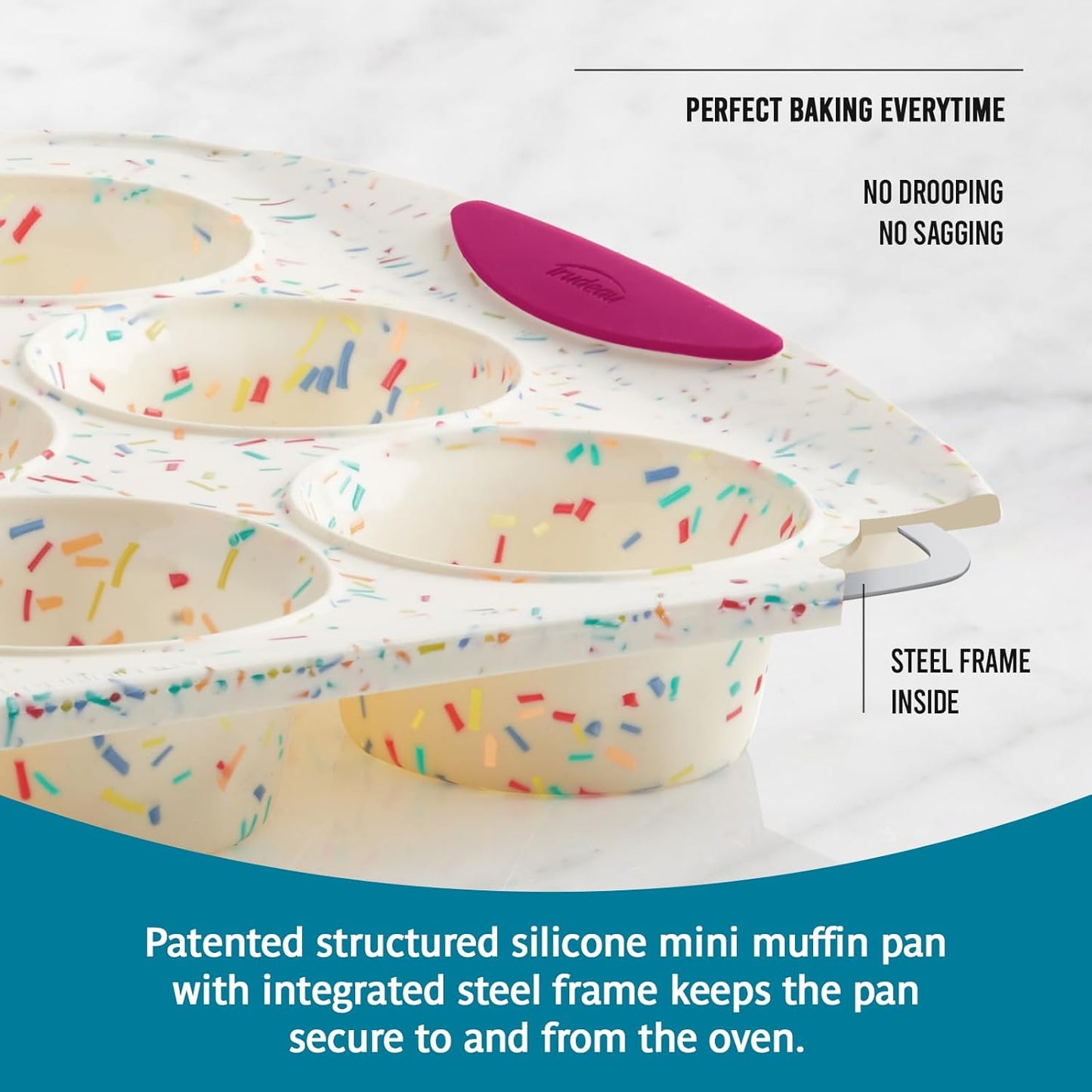Trudeau Structure White Confetti 6-Cup Jumbo Muffin Pan – Premium Steel-Reinforced Silicone Bakeware, Nonstick BPA-Free Cupcake & Muffin Mold – Oven, Freezer & Dishwasher Safe