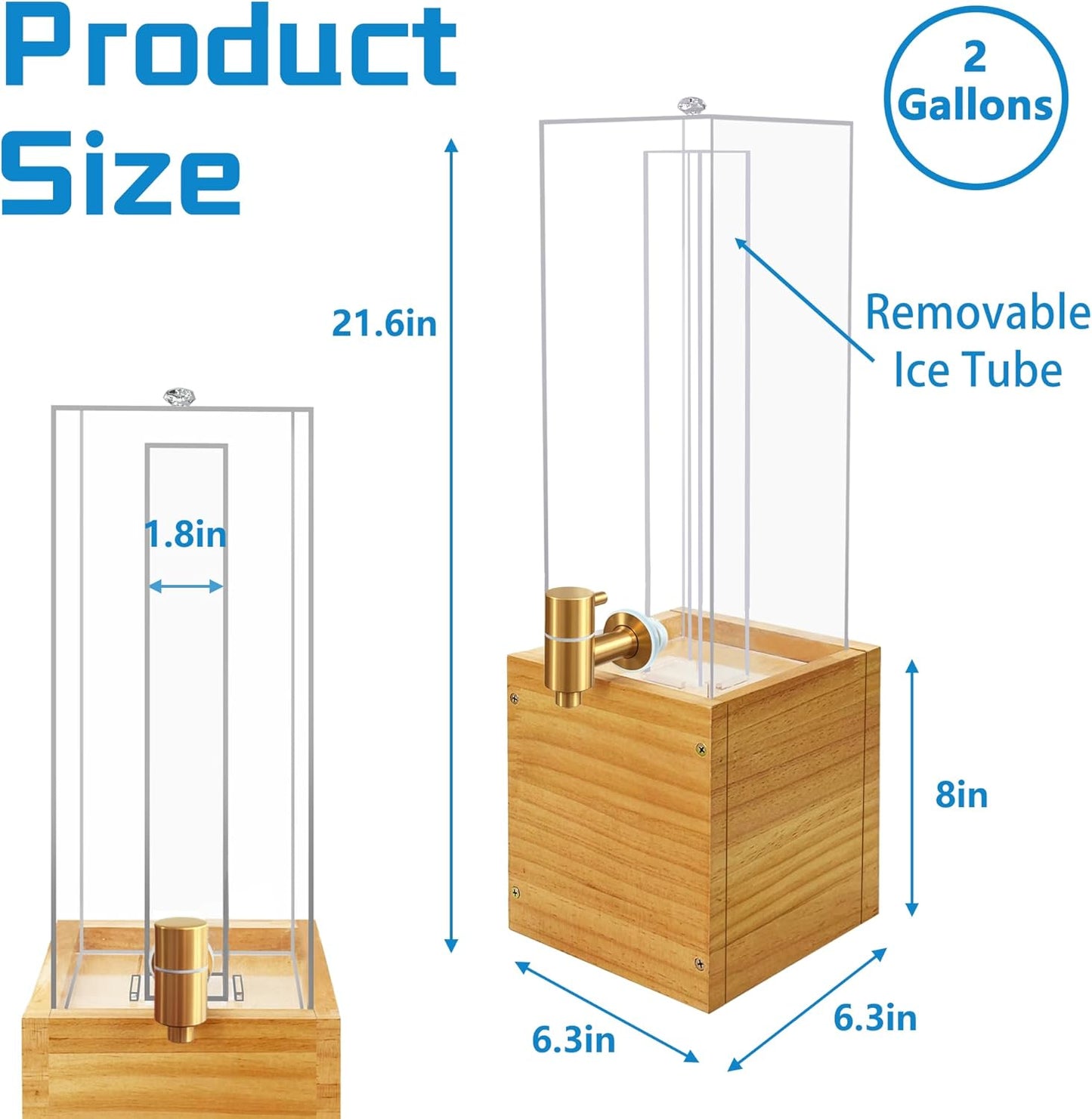 2 Gallon Large Drink Dispenser, Drink Dispenser with Acrylic Stand, Drink Dispensers for Parties with Ice Core, Beverage Dispenser with Airtight Valve for Water, Punch, Juice