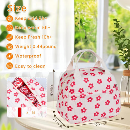 Lunch Bag for Women Men Girl,Large Cute Corduroy Lunch Tote Bags - Reusable Insulated Lunch Box for women with Handle, Leakproof WaterProof Design for Office, School, Work,Picnic.