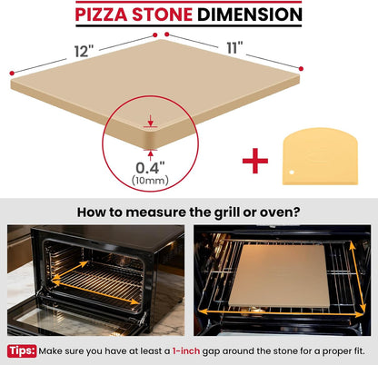Unicook Pizza Stone for Oven Grill, 12" x 11" Rectangular Cordierite Stone