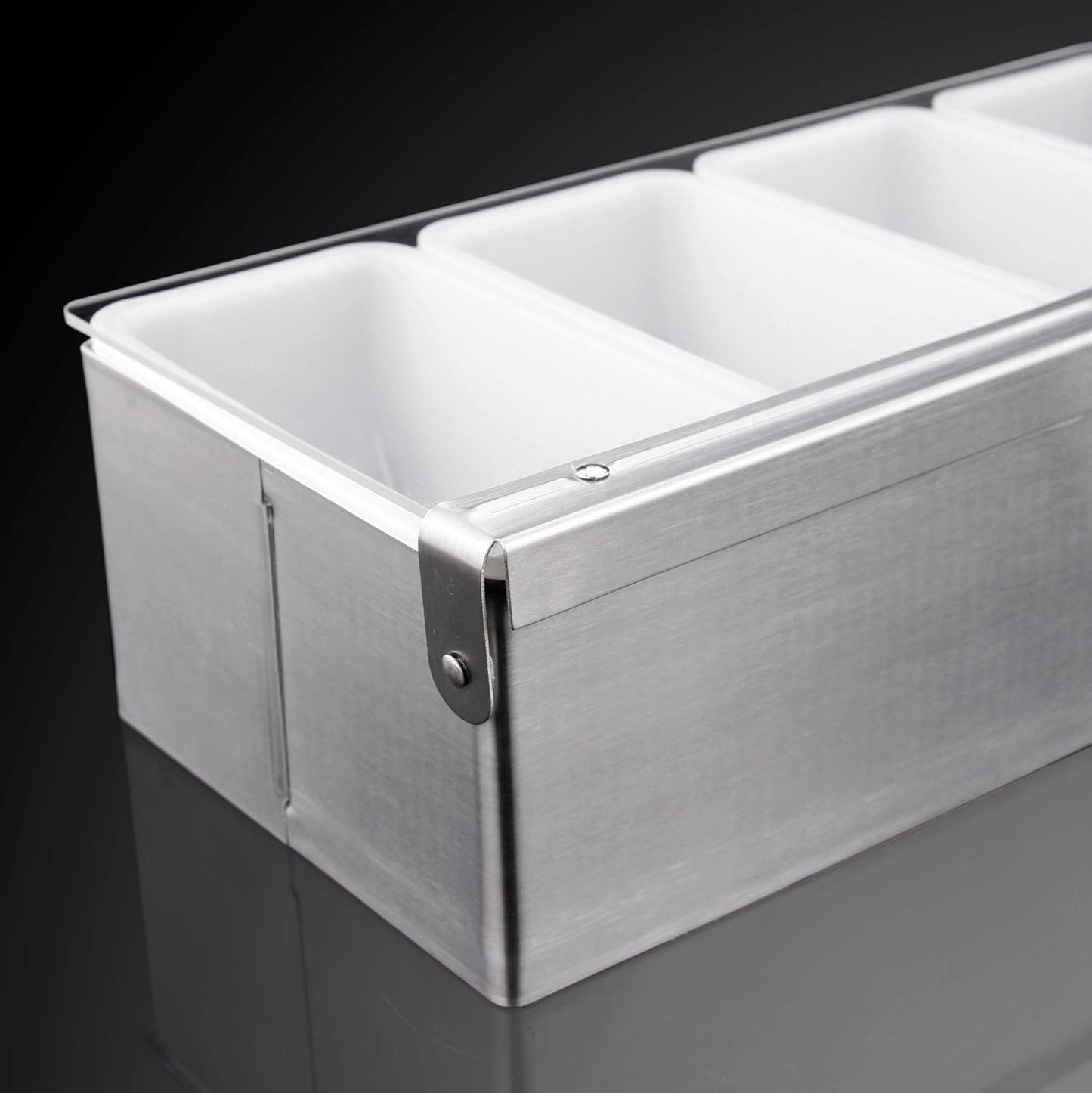New Star Foodservice 48025 Stainless Steel Condiment Dispenser with 4 Compartments (NO ICE Tray Included)