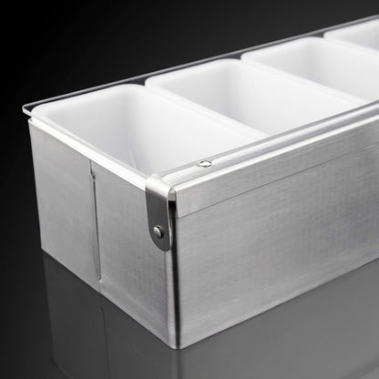 New Star Foodservice 48025 Stainless Steel Condiment Dispenser with 4 Compartments (NO ICE Tray Included)
